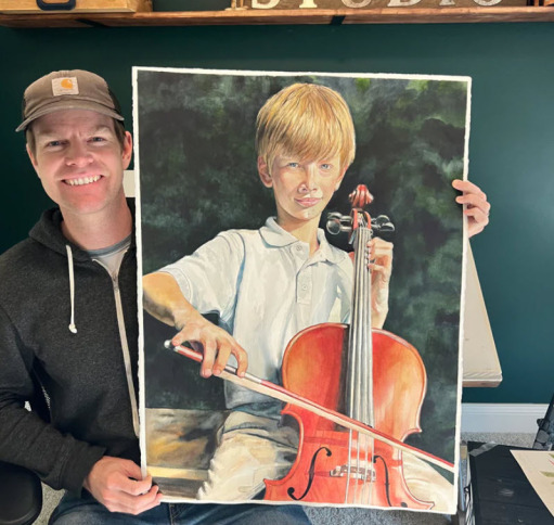 Wyn Ericson and his recent watercolor portrait painting